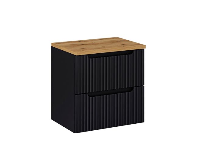 Mueble bajo lavabo 60cm 2 cajones encimera riva negro y madera