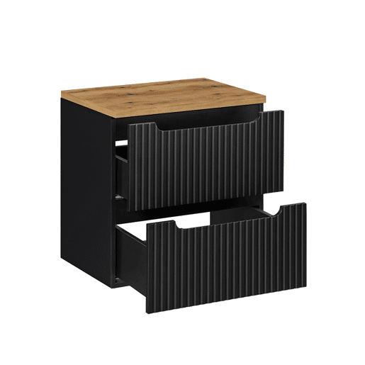 Móvel lavatório 60cm 2 gavetas plano Riva Preto e Madeira