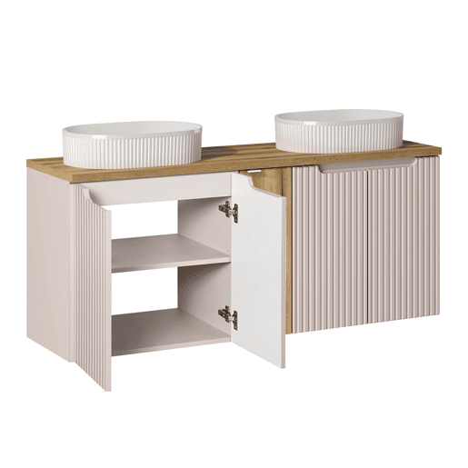 Conjunto móvel lavatório duplo 140cm 5 portas coluna Riva Cashmere Madeira