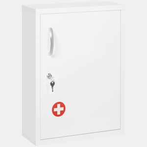 kleankin Armário de Parede de Aço para Medicamentos de 3 Níveis com Fechadura e 2 Chaves para Cozinha ou Casa de Banho 40x15x53,5 cm Branco