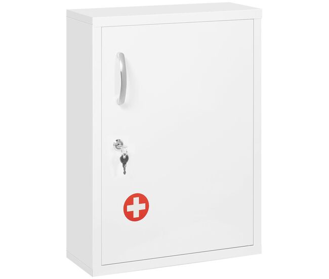 Kleankin botiquín de pared de acero botiquín para medicinas de 3 niveles armario de botiquín con cerradura y 2 llaves para cocina baño 40x15x53,5 cm blanco