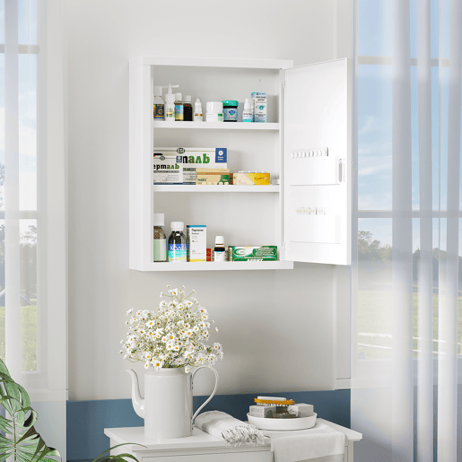 kleankin Armário de Parede de Aço para Medicamentos de 3 Níveis com Fechadura e 2 Chaves para Cozinha ou Casa de Banho 40x15x53,5 cm Branco
