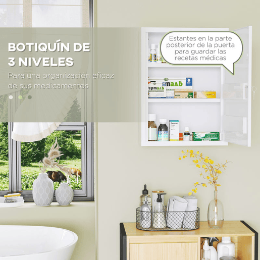 kleankin Armário de Parede de Aço para Medicamentos de 3 Níveis com Fechadura e 2 Chaves para Cozinha ou Casa de Banho 40x15x53,5 cm Branco