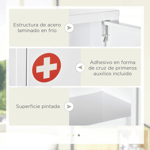kleankin Armário de Parede de Aço para Medicamentos de 3 Níveis com Fechadura e 2 Chaves para Cozinha ou Casa de Banho 40x15x53,5 cm Branco
