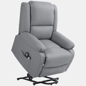 HOMCOM Poltrona Relax Levanta Pessoas Elétrica Poltrona com 8 Pontos de Massagem Poltrona Elétrica Reclinável com Função de Aquecimento 2 Controlos Remotos e Bolso Lateral Cinza