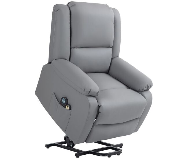 Homcom sillón relax reclinable eléctrico levanta personas sillón elevador con 8 punto de masaje calor lumbar 2 controles remotos reposapiés tela