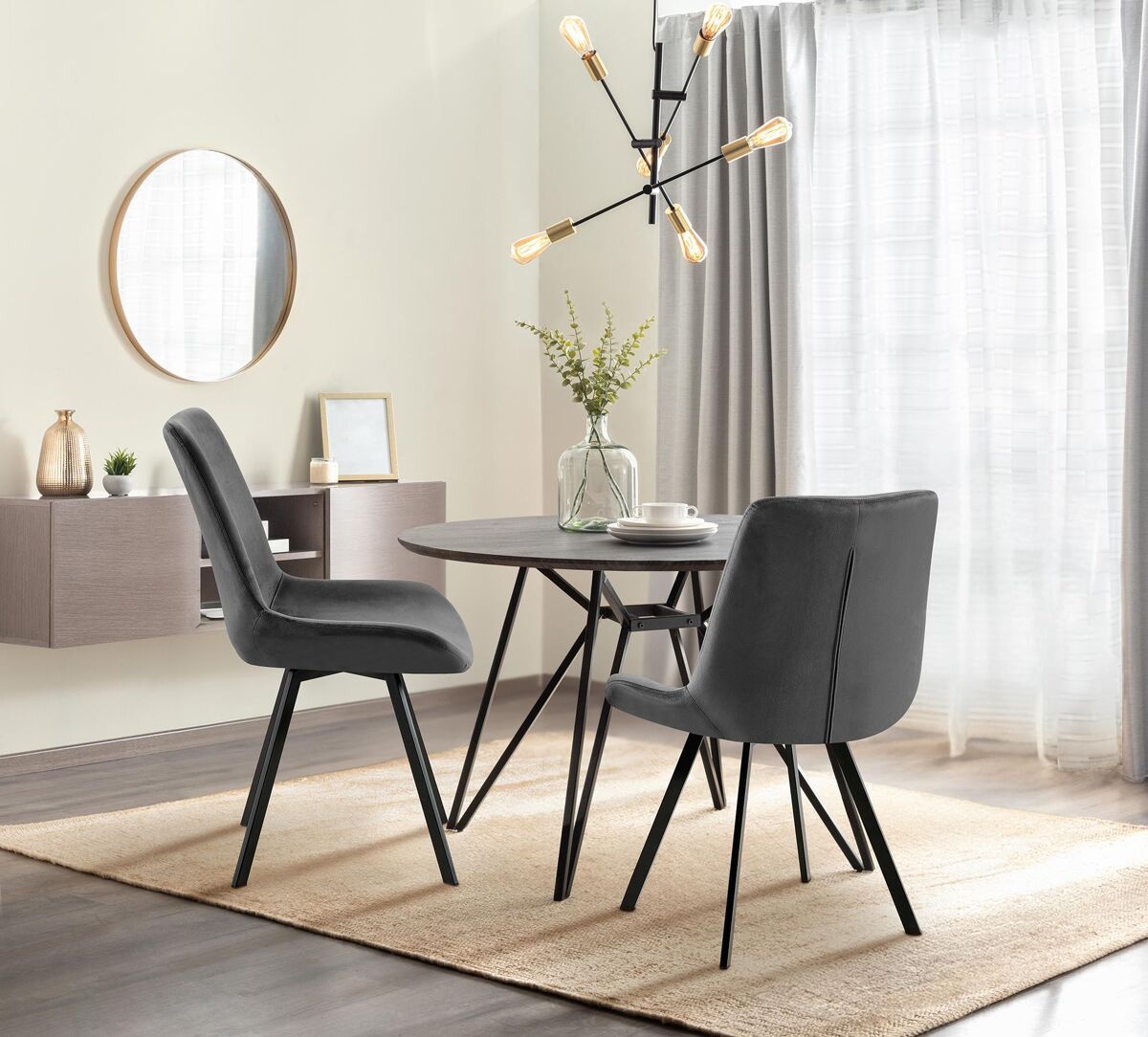 Silla de comedor lewes de terciopelo gris oscuro 59x53x89 cm