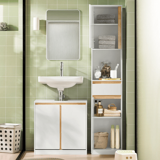 SoBuy BZR80-W Armário alto de casa de banho com 1 gaveta e 2 portas Branco 35 X 33 X 170 Cm