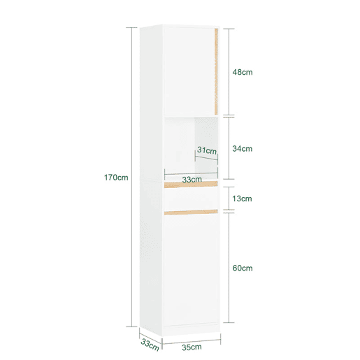 SoBuy BZR80-W Armário alto de casa de banho com 1 gaveta e 2 portas Branco 35 X 33 X 170 Cm