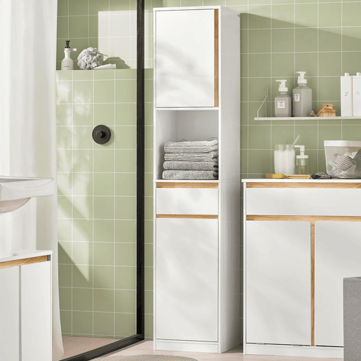 SoBuy BZR80-W Armário alto de casa de banho com 1 gaveta e 2 portas Branco 35 X 33 X 170 Cm
