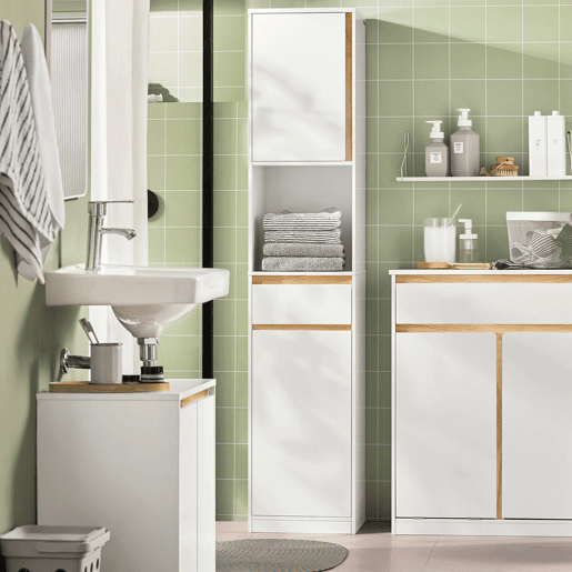 SoBuy BZR80-W Armário alto de casa de banho com 1 gaveta e 2 portas Branco 35 X 33 X 170 Cm