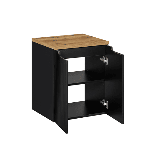 Móvel lavatório 50cm 2 portas plano Riva Preto e Madeira