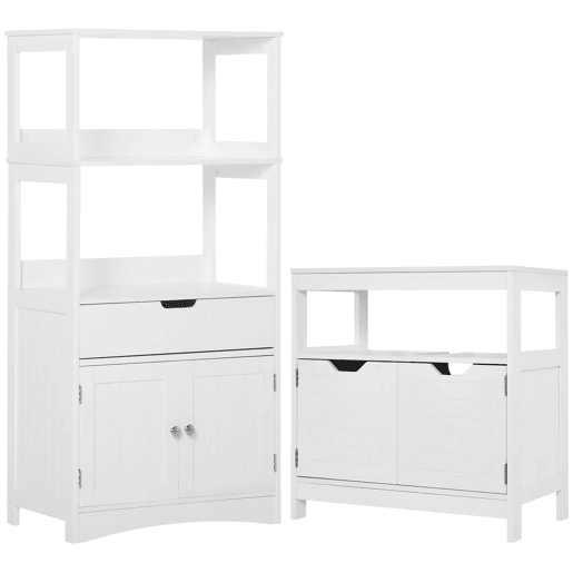 kleankin Conjunto de Móveis de Casa de Banho Armário e Móvel para Lavatório Pousar com 2 Porta Anti-Tombo 60x33x122,5 cm 60x30x60 cm Branco