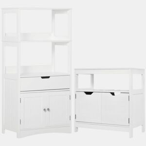 kleankin Conjunto de Móveis de Casa de Banho Armário e Móvel para Lavatório Pousar com 2 Porta Anti-Tombo 60x33x122,5 cm 60x30x60 cm Branco