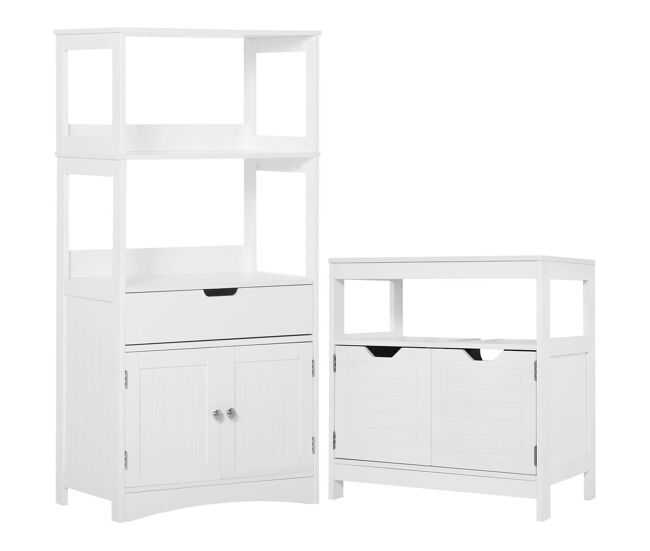 Kleankin conjunto de baño juego de armario de baño con cajón 3 estantes y mueble para debajo del lavabo con 2 puertas antivuelco 60x33x122,5 cm