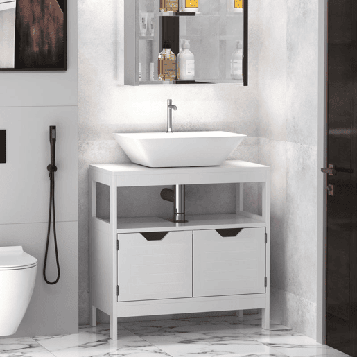 kleankin Conjunto de Móveis de Casa de Banho Armário e Móvel para Lavatório Pousar com 2 Porta Anti-Tombo 60x33x122,5 cm 60x30x60 cm Branco