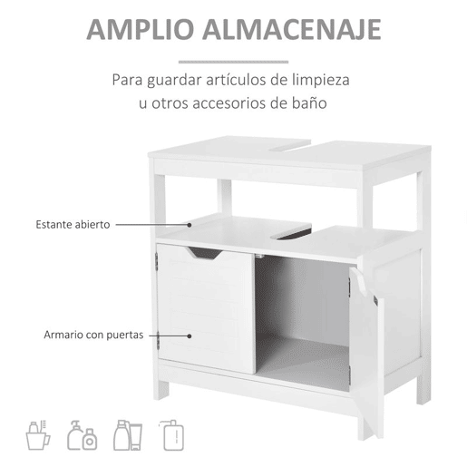 kleankin Conjunto de Móveis de Casa de Banho Armário e Móvel para Lavatório Pousar com 2 Porta Anti-Tombo 60x33x122,5 cm 60x30x60 cm Branco
