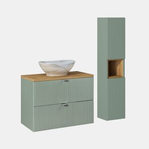 Ensemble móvel lavatório simples 80cm 2 gavetas e coluna Verde Jade e Madeira