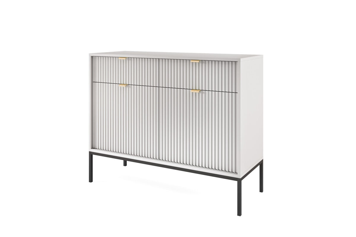 El aparador avon tiene un estilo retro. mide 83x104x39 cm e incluye 4 estantes, 2 cajones y 2 puertas.