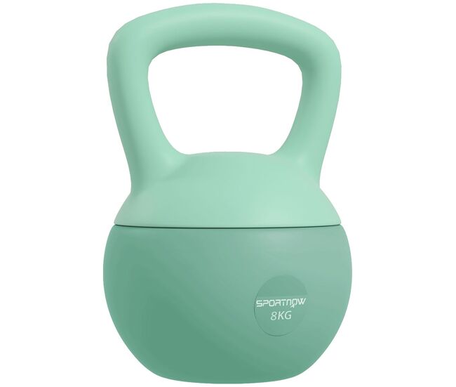 Sportnow pesa rusa 8 kg, soft kettlebell relleno de arena metálica y mango antideslizante, para entrenamiento culturismo en casa, gimnasio, verde