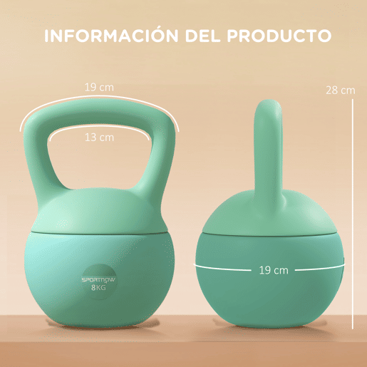 SPORTNOW Kettlebell de 8 kg Pesa Russa Preenchida de Areia Metálica e Alça Antiderrapante para Treino de Musculação em Casa Ginásio 19x19x28 cm Verde