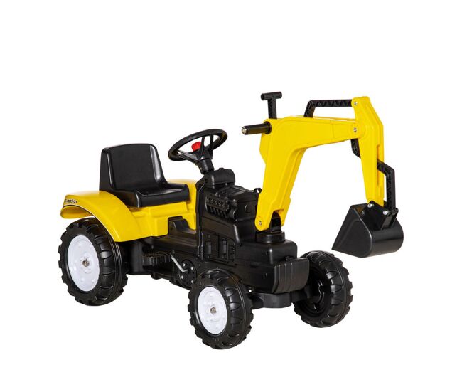 Homcom tractor a pedales para niños de +3 años excavadora para niños con pala delantera y bocina carga 35kg tractor infantil para exterior 107x42x71