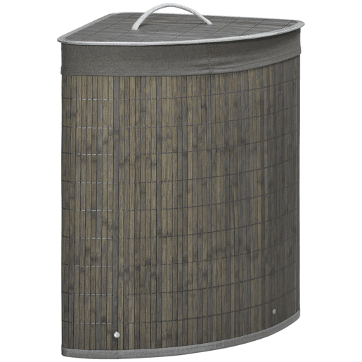 HOMCOM Cesto de Roupa de Bambu Capacidade de 55L Cesto para Roupa Suja em Forma de Leque com Tampa e Bolsa Amovível 38x38x57 cm Cinza