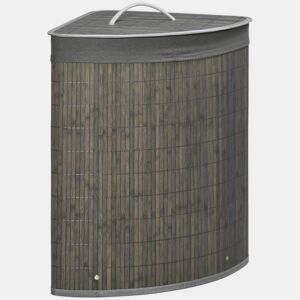 HOMCOM Cesto de Roupa de Bambu Capacidade de 55L Cesto para Roupa Suja em Forma de Leque com Tampa e Bolsa Amovível 38x38x57 cm Cinza