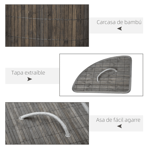 HOMCOM Cesto de Roupa de Bambu Capacidade de 55L Cesto para Roupa Suja em Forma de Leque com Tampa e Bolsa Amovível 38x38x57 cm Cinza