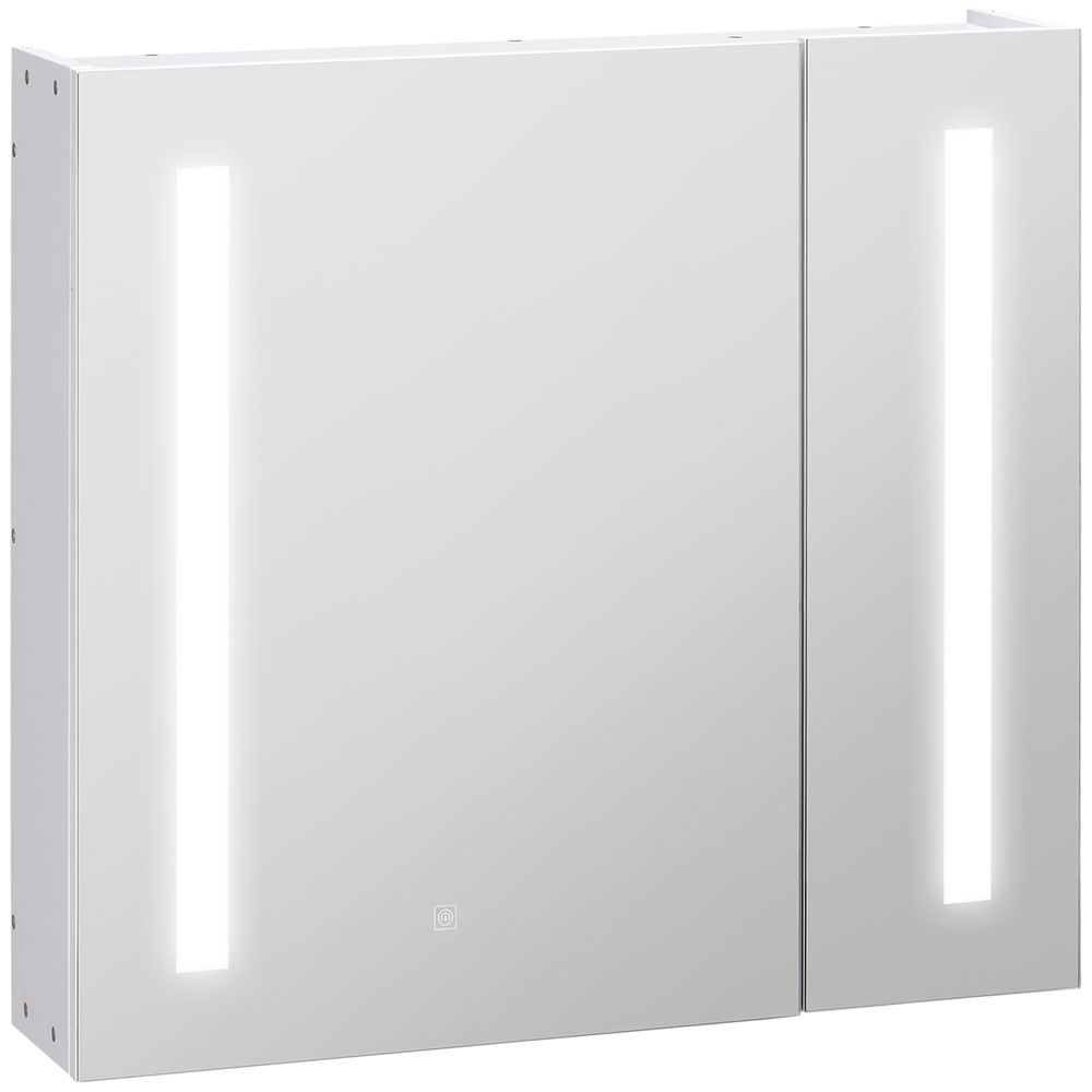 Kleankin armario con espejo de baño con luz led armario de baño colgante con 2 puertas función de memoria e interruptor táctil estilo moderno 70x15x65 cm blanco