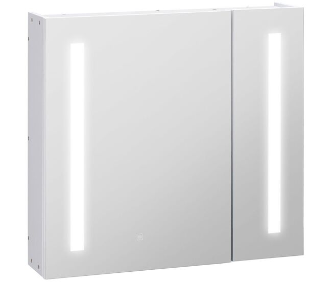 Kleankin armario con espejo de baño con luz led armario de baño colgante con 2 puertas función de memoria e interruptor táctil estilo moderno 70x15x65 cm blanco