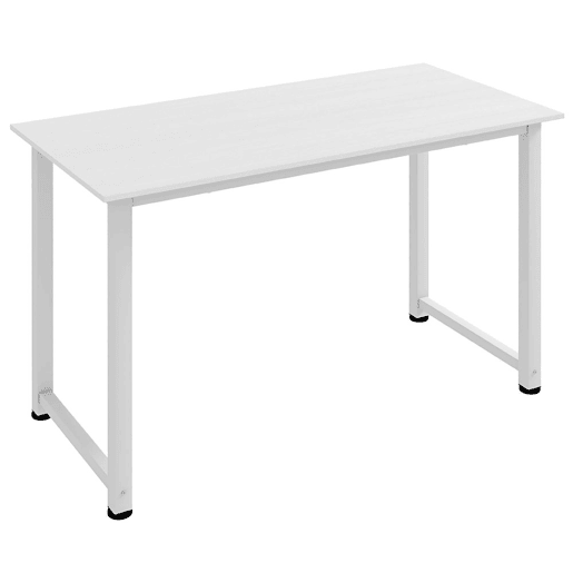HOMCOM Secretária Moderna Mesa de Estudo com Estrutura de Aço e Pés Ajustáveis Mesa de Computador para Escritório Casa 120x60x76 cm Branco