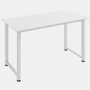 HOMCOM Secretária Moderna Mesa de Estudo com Estrutura de Aço e Pés Ajustáveis Mesa de Computador para Escritório Casa 120x60x76 cm Branco