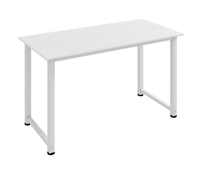 Homcom mesa de escritorio moderna mesa de estudio con marco de acero y pies ajustables mesita de ordenador para oficina hogar 120x60x76 cm blanco