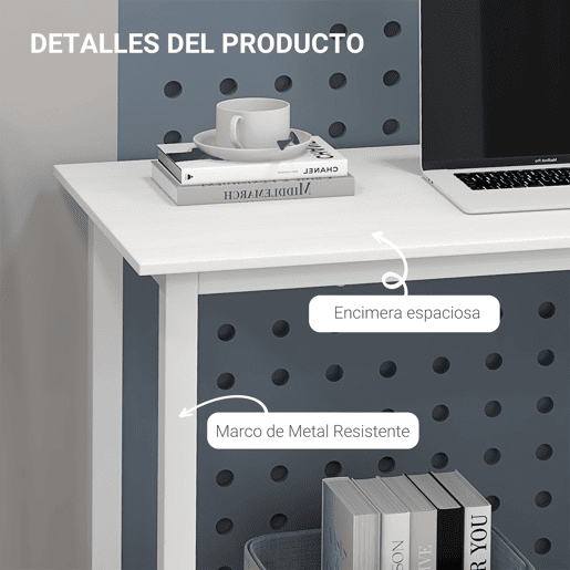 HOMCOM Secretária Moderna Mesa de Estudo com Estrutura de Aço e Pés Ajustáveis Mesa de Computador para Escritório Casa 120x60x76 cm Branco