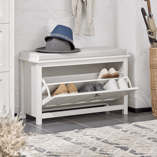 SoBuy FSR161-W Banco para sapatos com 1 porta 80 X 30 X 50 Cm