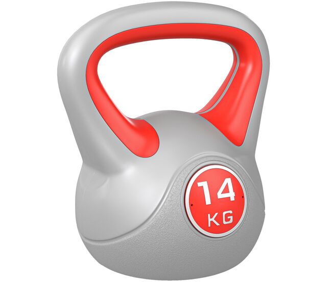 Sportnow pesa rusa 14 kg, kettlebell revestimiento de pu y relleno de arena, mango ancho, para entrenamiento culturismo, en casa, gimnasio, rojo y gris