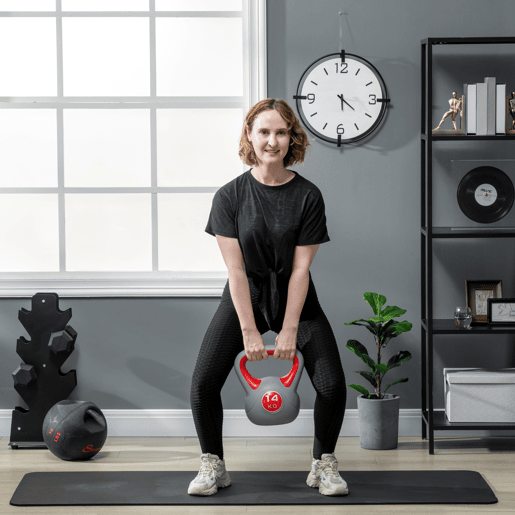 SPORTNOW Kettlebell 14 kg Peso Russo com Revestimento de PU e Enchimento de Areia para Treinamento em Casa Ginásio 26x18x32 cm Vermelho e Cinza
