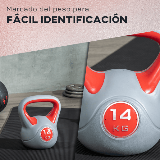 SPORTNOW Kettlebell 14 kg Peso Russo com Revestimento de PU e Enchimento de Areia para Treinamento em Casa Ginásio 26x18x32 cm Vermelho e Cinza