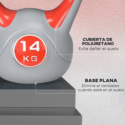 SPORTNOW Kettlebell 14 kg Peso Russo com Revestimento de PU e Enchimento de Areia para Treinamento em Casa Ginásio 26x18x32 cm Vermelho e Cinza