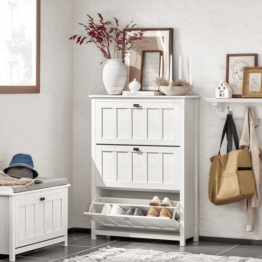 SoBuy FSR162-W Sapateira com 3 abas Branco 80 X 30 X 111 Cm