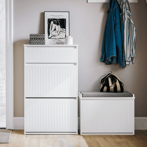 SoBuy FSR165-W Sapateira com 2 abas e 1 gaveta Branco 61 X 26 X 100 Cm