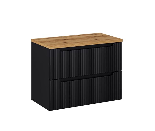 Mueble bajo lavabo 80cm 2 cajones encimera riva negro y madera