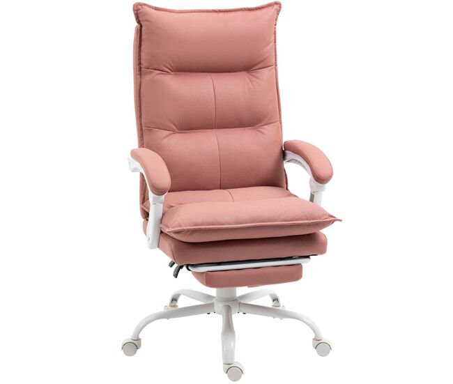 Vinsetto silla de masaje con 6 puntos de masaje y 5 modos silla de escritorio reclinable con función de calefacción altura ajustable reposapiés y ruedas para estudio 66x74x114-121,5 cm rosa