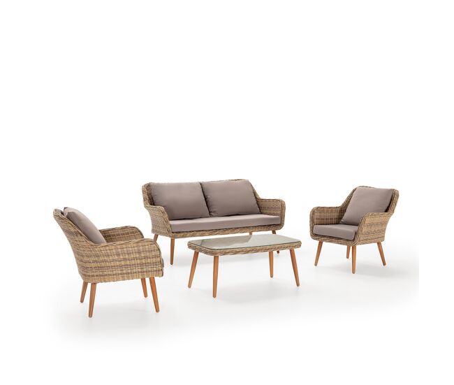 Conjunto muebles de jardín lila de ratán sintético, 4 piezas