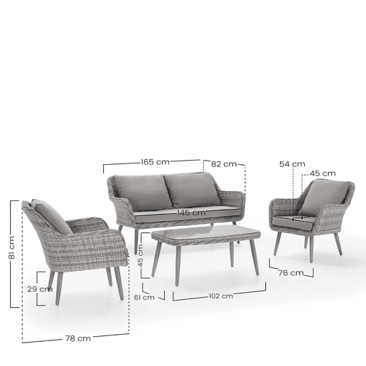 Conjunto de móveis de jardim Lila em vime sintético, 4 peças