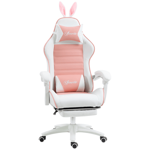 Vinsetto Cadeira Gaming Profissional Cadeira Gamer Giratória de Couro PU com Altura Ajustável Inclinável 135° Apoio para a Cabeça e Apoio para os Pés para Escritório 65x63x136-142 cm Rosa e Preto