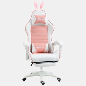 Vinsetto Cadeira Gaming Profissional Cadeira Gamer Giratória de Couro PU com Altura Ajustável Inclinável 135° Apoio para a Cabeça e Apoio para os Pés para Escritório 65x63x136-142 cm Rosa e Preto