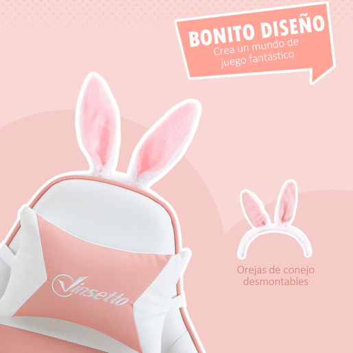 Vinsetto Cadeira Gaming Profissional Cadeira Gamer Giratória de Couro PU com Altura Ajustável Inclinável 135° Apoio para a Cabeça e Apoio para os Pés para Escritório 65x63x136-142 cm Rosa e Preto