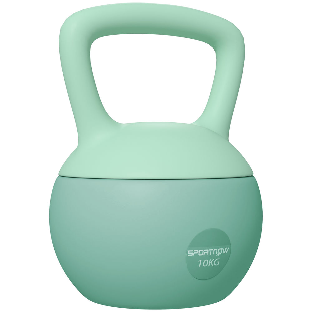 Sportnow pesa rusa 10 kg, soft kettlebell relleno de arena metálica y mango antideslizante, para entrenamiento culturismo en casa, gimnasio, verde